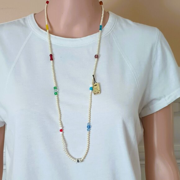Laguna for Tempo Vtg Bead Necklace 34" Long Pearl & Multicolor Glass Beads - Picture 2 of 12